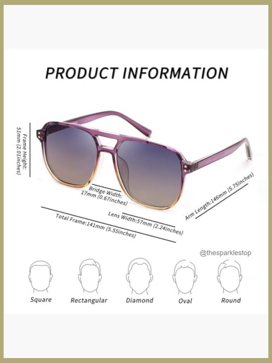 Retro Square Aviator Sunglasses Plastic Frame UV400 Protection main image 7